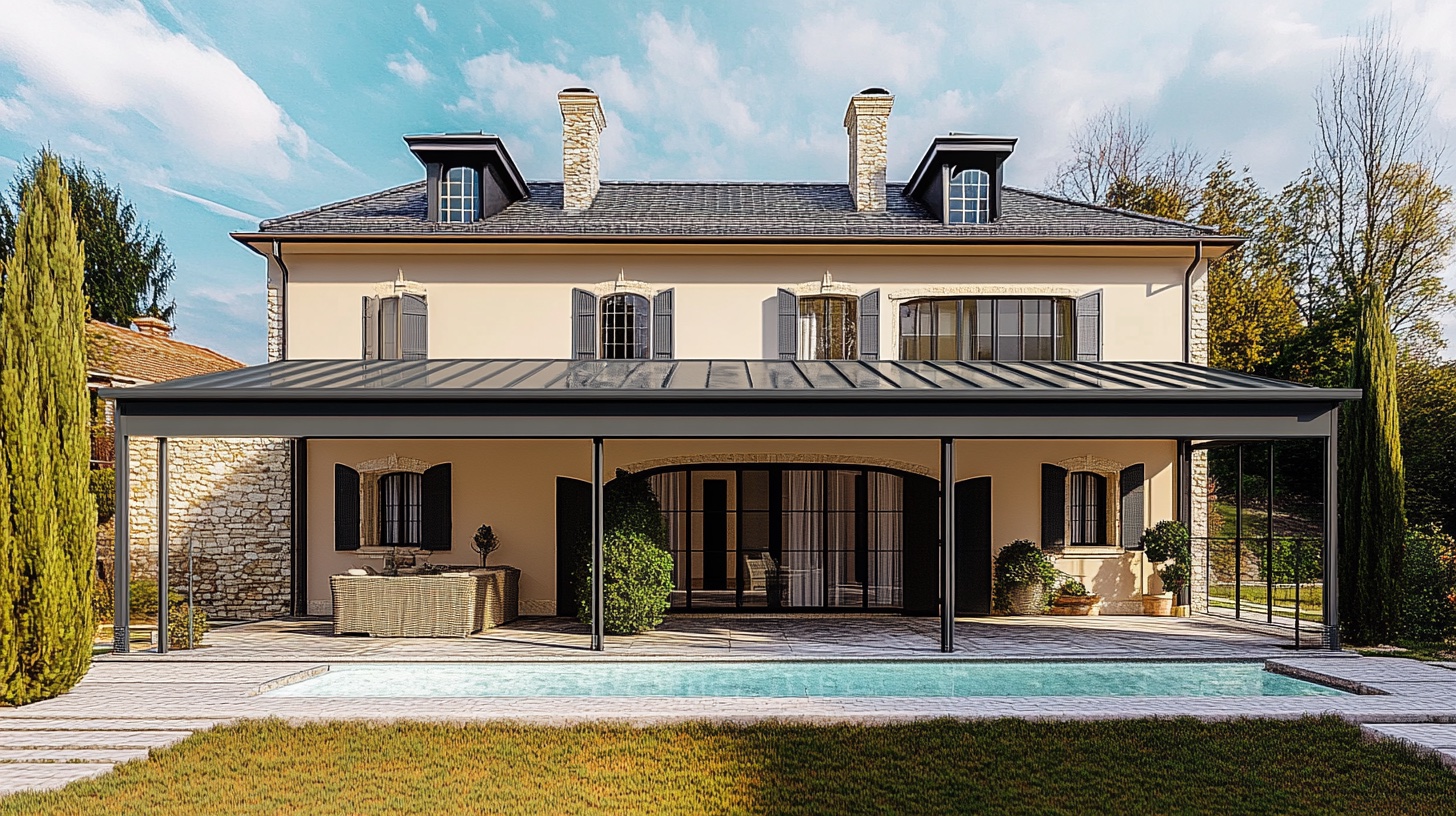 Visualisation 3D d’une véranda avec pergola et piscine de jour